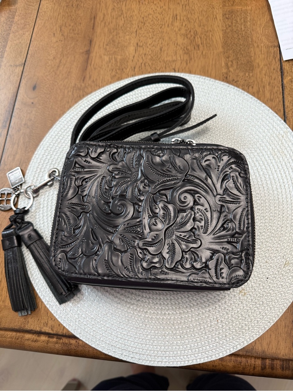 Patricia Nash Black Tooled Leather Crossbody Bag